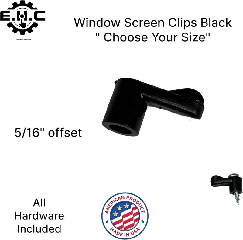 EHC Window Screen Clips "Black” Plastic (Choose Your Size! /Size Run Flush up to 1-3/16” Offset) New or Replacement (10 Pack with All Needed Hardware Included) by E.H.C. (5/16" Offset) - Image 2